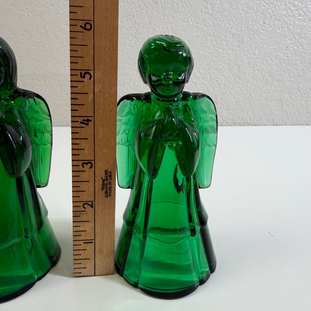 Fenton Emerald Green Glass Angel Figurines Praying Boy and Girl Set of 2 USA - Picture 5 of 6